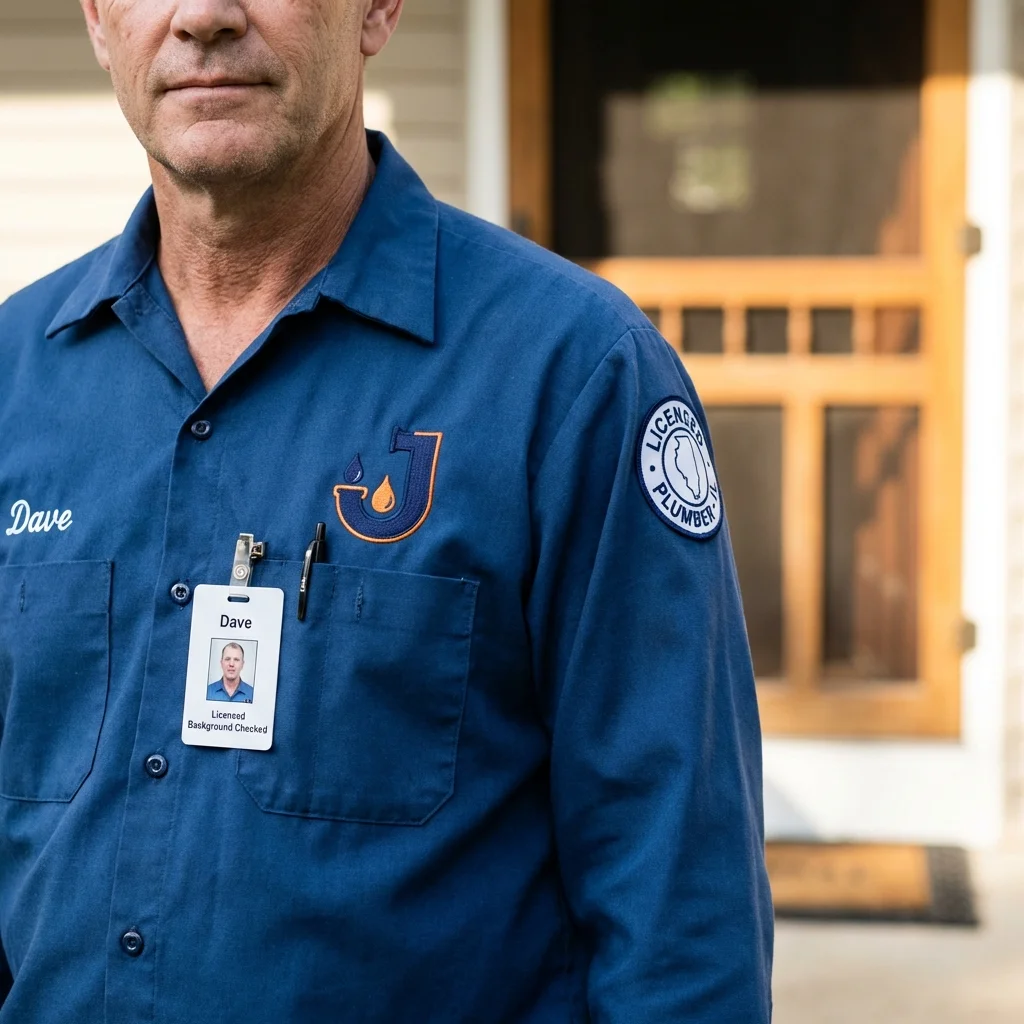 Licensed plumber showing ID badge in Fountain Green, UT