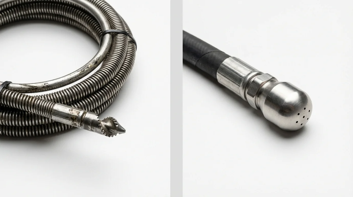 Drain snake cable and hydro jetting nozzle used for drain cleaning in Fountain Green, UT