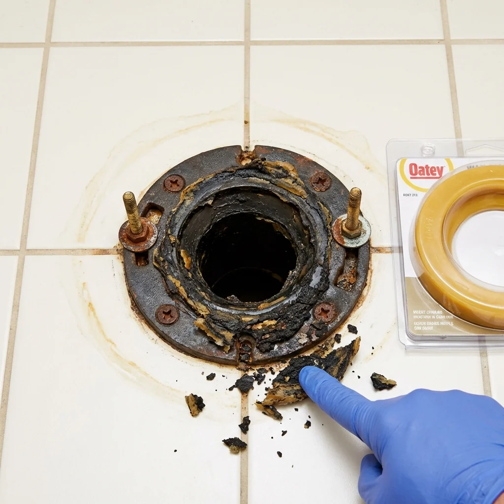 Failed wax ring showing water seepage at the base of a toilet in a Fountain Green, UT home