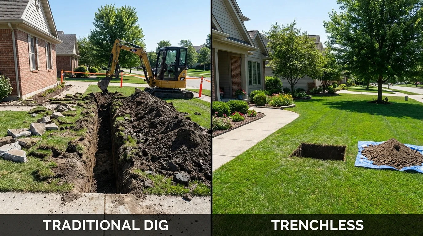 Trenchless sewer repair with minimal yard damage versus traditional excavation in Fountain Green, UT